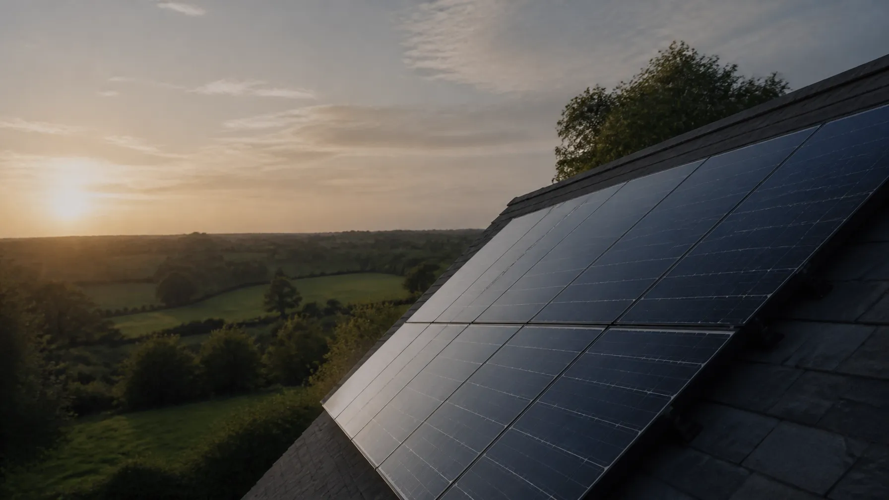 Solar panels catching early morning light over the Midlands