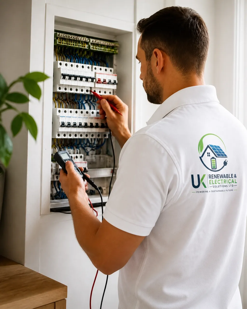 Electrician testing a domestic electrical panel